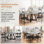 Round Dining Table Set for 6, Kitchen Table and Chairs for 6, Circle Table Round Pedestal Dining Room Dinner Dinette Table Set,7 Piece Space Saving Wood Kitchen & Dining Room Tables (Grey, 51In)