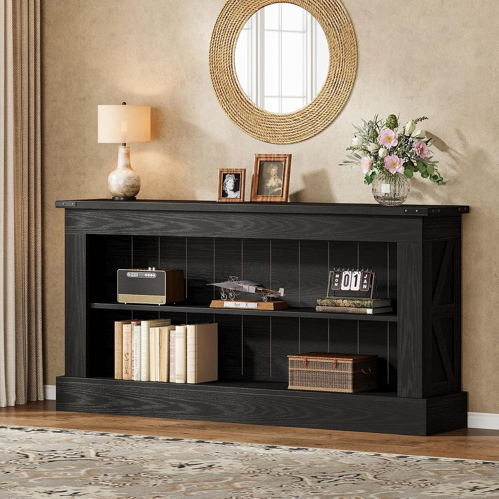 Tribesigns 63-Inch Long Console Table for Entryway, Narrow Long Entry Table with Shelves for Living Room, Farmhouse Sofa Console Behind Couch, for Foyer, Hallway, Black