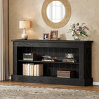 Tribesigns 63-Inch Long Console Table for Entryway, Narrow Long Entry Table with Shelves for Living Room, Farmhouse Sofa Console Behind Couch, for Foyer, Hallway, Black