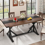 Hlivelood 71 Inch Dining Table for 6 People, Rectangular Kitchen Farmhouse Table W/Thickness Waterproof Wood Tabletop,Long Dining Room Tables W/Wood Strip Base for Kitchen Living Room(Brown&Black)