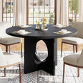 Garvee 47" Round Dining Table for 4-6 People - Circle Kitchen Dinner Table with Sturdy Pedestal Base, Space Saving Dinning Room Furniture for Living Room, Kitchen, Apartment, Black
