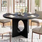 Garvee 47" Round Dining Table for 4-6 People - Circle Kitchen Dinner Table with Sturdy Pedestal Base, Space Saving Dinning Room Furniture for Living Room, Kitchen, Apartment, Black