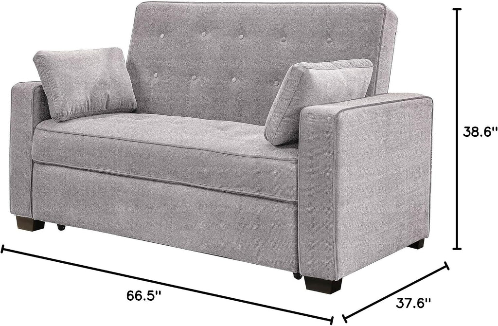 Serta Ainsley 66.5" Convertible Sleeper Loveseat, Full Size, Dreamcoil Comfort, Soft Woven Fabric, Light Grey