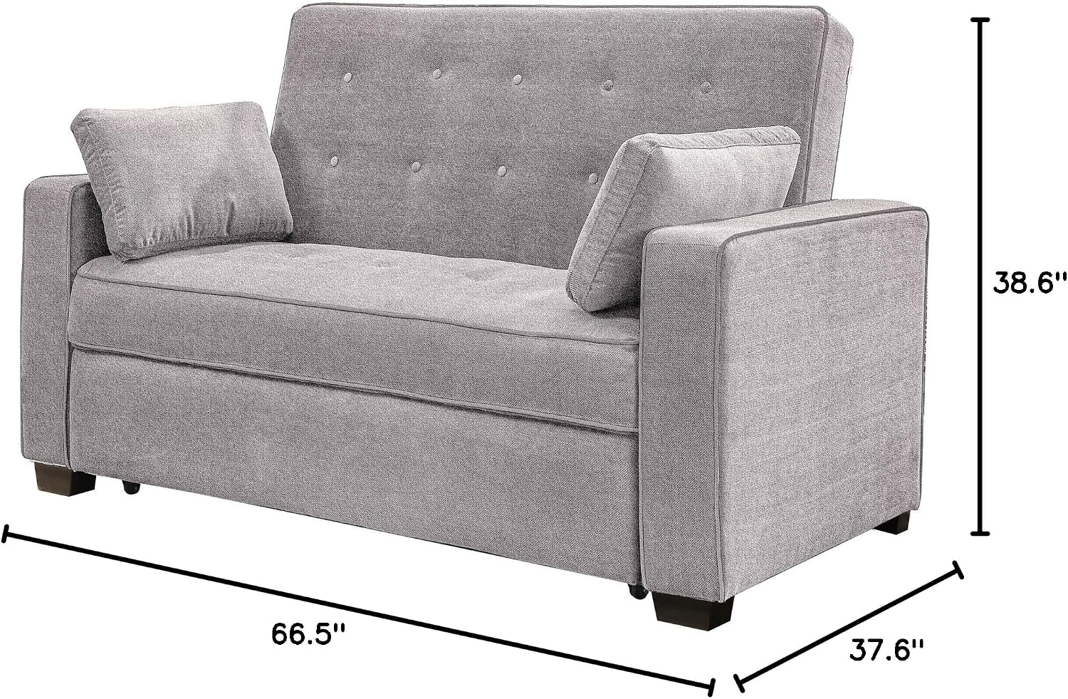 Serta Ainsley 66.5" Convertible Sleeper Loveseat, Full Size, Dreamcoil Comfort, Soft Woven Fabric, Light Grey