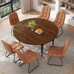HIPIHOM Expandable Folding Dining Table Set, 55-Inch Round to Square Table with 6 Upholstered Chairs, Metal Frame, for Dining Room or Apartment (Round Table + 6 Brown Chairs)