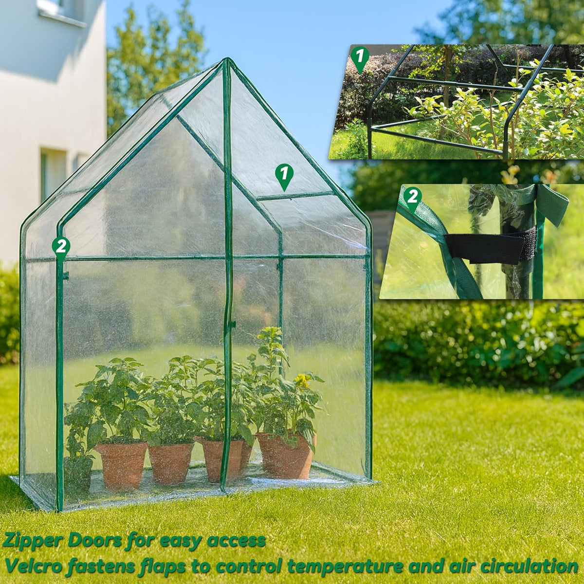 Gardzen Small Walk-in Greenhouse, Heavy Duty Portable Green House for Outside with Sturdy Frame & Clear Cover, Protects Plants from Cold, Rain, 36.2"(L) x53.3(W) x66.1(H)