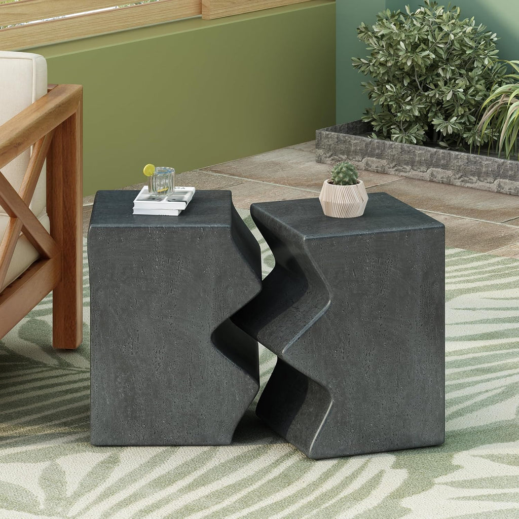 Set of 2 Side Tables, Outdoor & Indoor Rectangular Nesting Tables, Garden Stools, Patio Accent Tables for Porch, Deck, Living Room, No Assembly Required