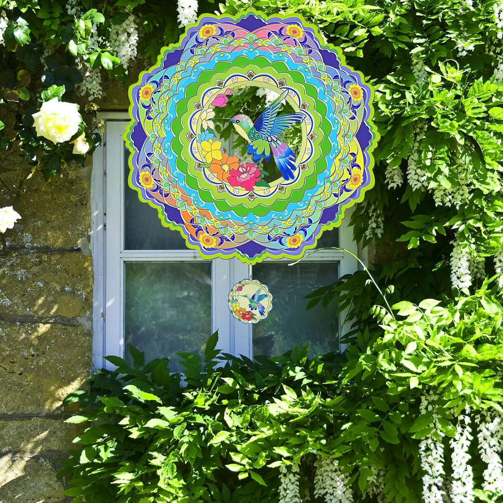Hummingbird Wind Spinners for Yard and Garden, 12 inch 3D Metal Wind Spinner, Hummingbird Gifts for Mom and Dad, Hanging Wind Spinner for Outdoor & Indoor Decorations