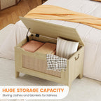 IDEALHOSUE 30” Storage Chest, Wooden Storage Bench with Safety Hinge, Retro Blanket Storage Trunk for Entryway, Living Room, Supports 350 lb, Light Oak