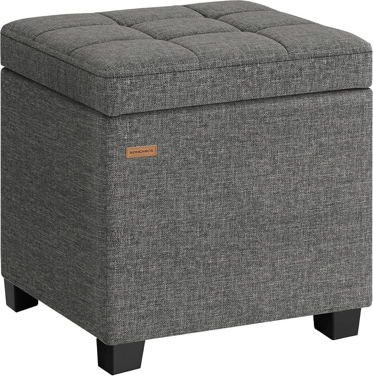 SONGMICS Square Storage Ottoman with Hinged Lid, 16.9 x 16.9 x 18.1 Inches | Foot Stool Footrest with Legs, Cube, Linen-Look Fabric, for Living Room, Bedroom, Grey, MACEO Collection ULOM509GN01