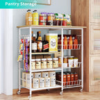 HapiRm Rolling Kitchen Microwave Cart - 4 Tier Microwave Table Stand with Pull-Out Baskets, Coffee Bar Baker's Rack with Wheels Rolling Storage Cart Organizer Shelf for Living Room Office, Balcony