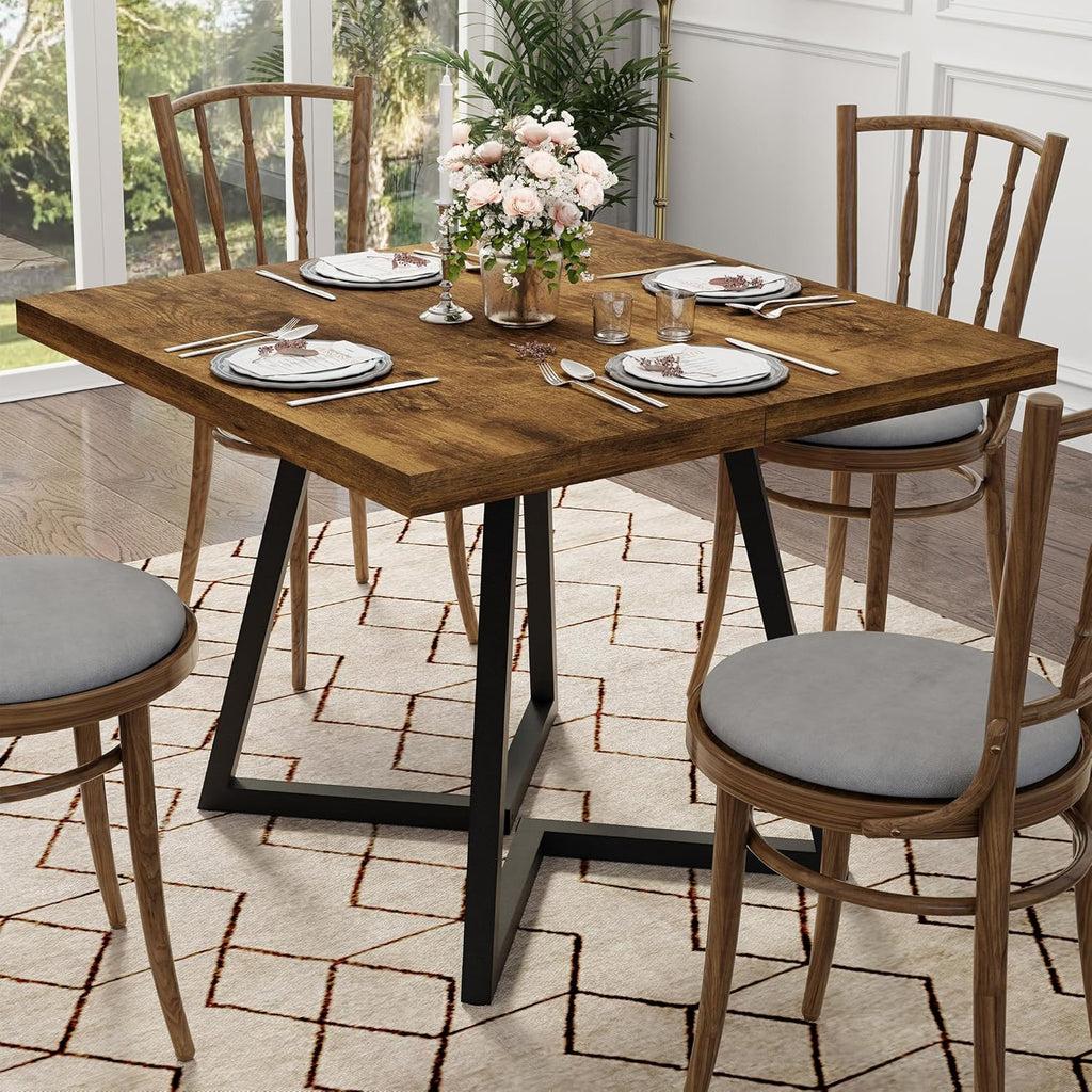 Apicizon Square Kitchen Dining Table for 2, Small Ktichen Table with Metal Base, 31.5" Modern Dinner Table for Dining Room Apartment Restaurant, Rust Brown