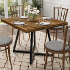 Apicizon Square Kitchen Dining Table for 2, Small Ktichen Table with Metal Base, 31.5" Modern Dinner Table for Dining Room Apartment Restaurant, Rust Brown