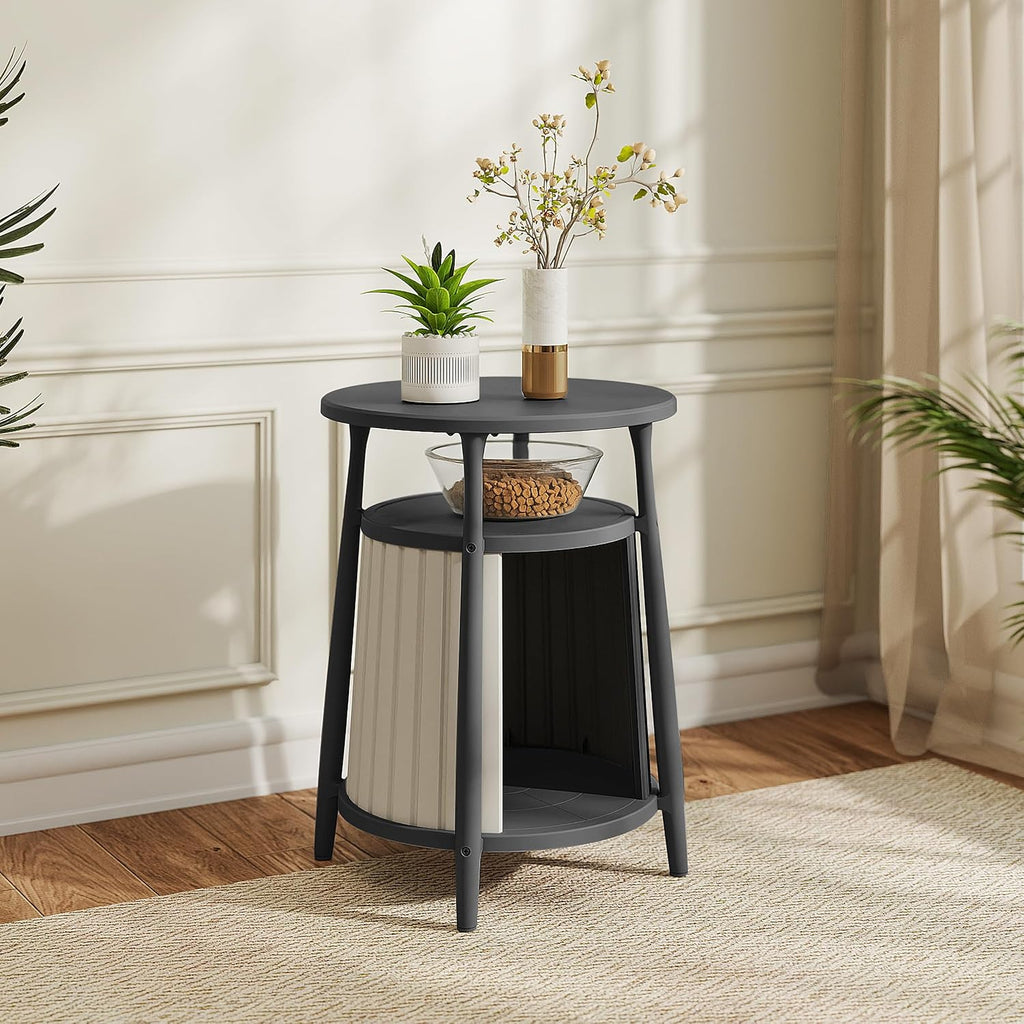 ROJIK End Table with Storage, Round Side Table for Indoor Outdoor Use, All-Weather Resin Accent Table for Small Spaces, Bathroom, Living Room, Bedside Table (Black)
