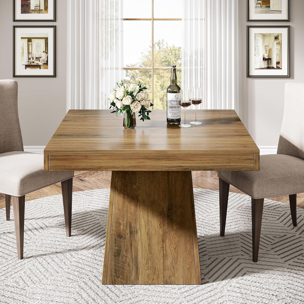 Tribesigns 31.5" Square Dining Table for 4, Farmhouse Kitchen Table with 3.93" Thick Tabletop & Heavy-Duty Base, Space-Saving Small Dinner Table for Dining Room, Apartment, Living Room, Brown