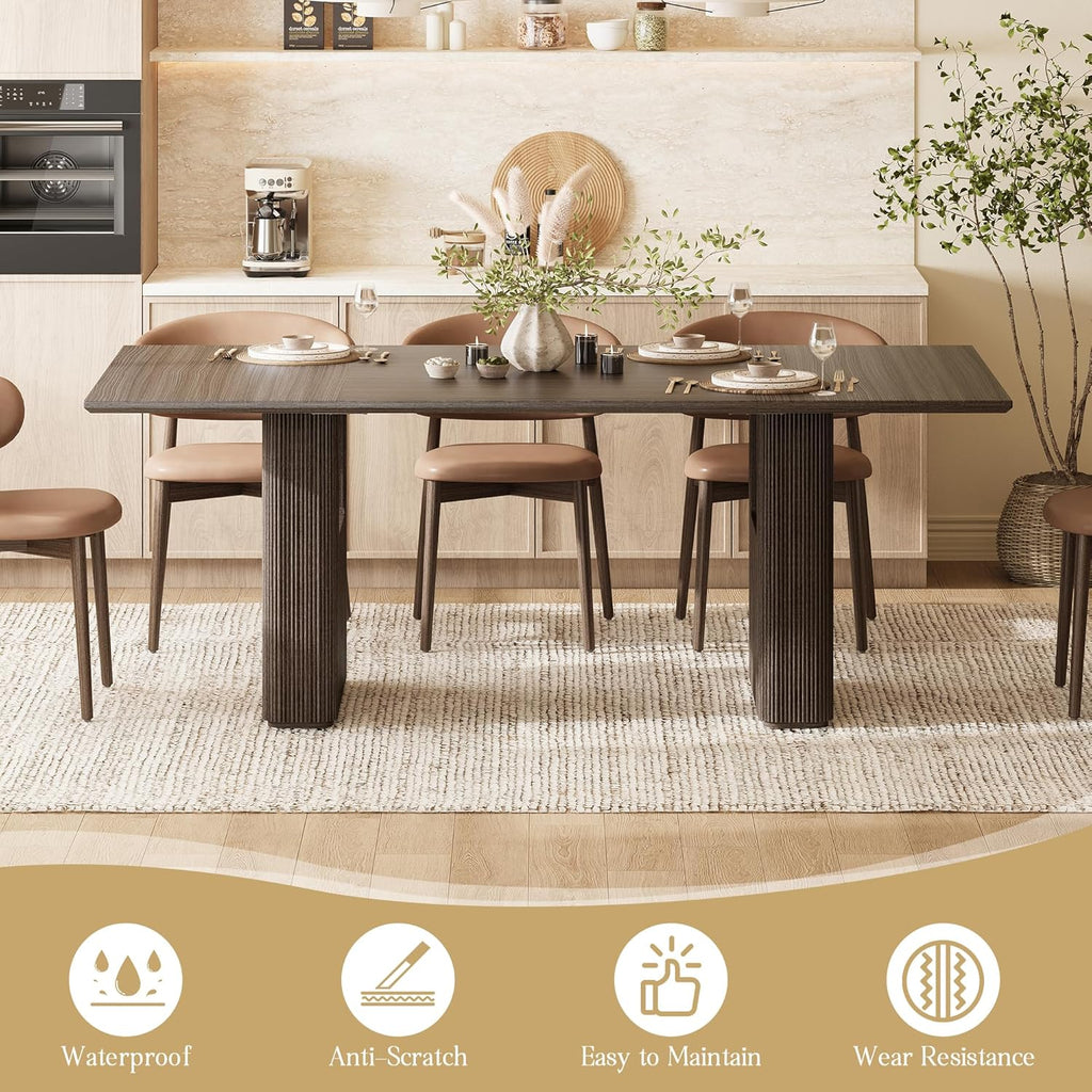 78.5 Inch Dining Table for 4-10 People, Long Large Kitchen Table with Wood Strip Base, Rectangular Kitchen Table, Modern Farmhouse Rectangle Kitchen Dinner Tables for Dining Room Kitchen Living Room