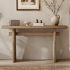 59.25" Long Console Table with Geometric Silhouette, Modern Wooden Hallway Table Accent Sofa Table, Extra Long Entryway Table for Living Room, Foyer, Corridor (Brown)