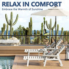 Patio Chaise Lounge Chair Set of 2, HDPE Outdoor Lounge Chairs with 5-Position Adjustable Backrest, Cup Holder and Wheels, 450lbs Capacity for Poolside Deck Backyard, All Weather Material(White)