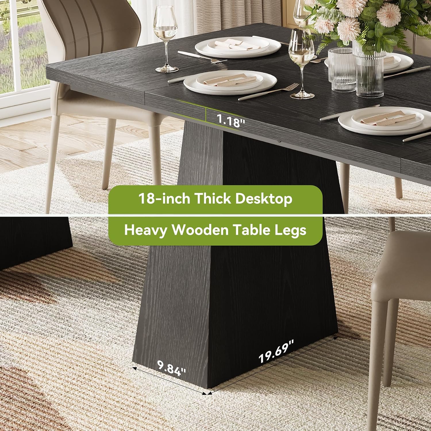 Rectangle Dining Table for 4-6 People,Wooden Table with Heavy Duty Legs