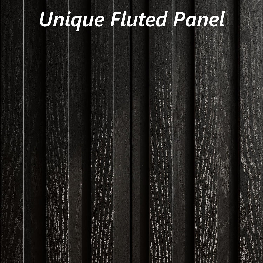 Fluted Cabinet with Storage, Buffet Cabinet Sideboard with 2 Doors, Black Buffet Storage Accent Cabinets with Adjustable Shelves for Living Room, Entry, Hallway, Kitchen
