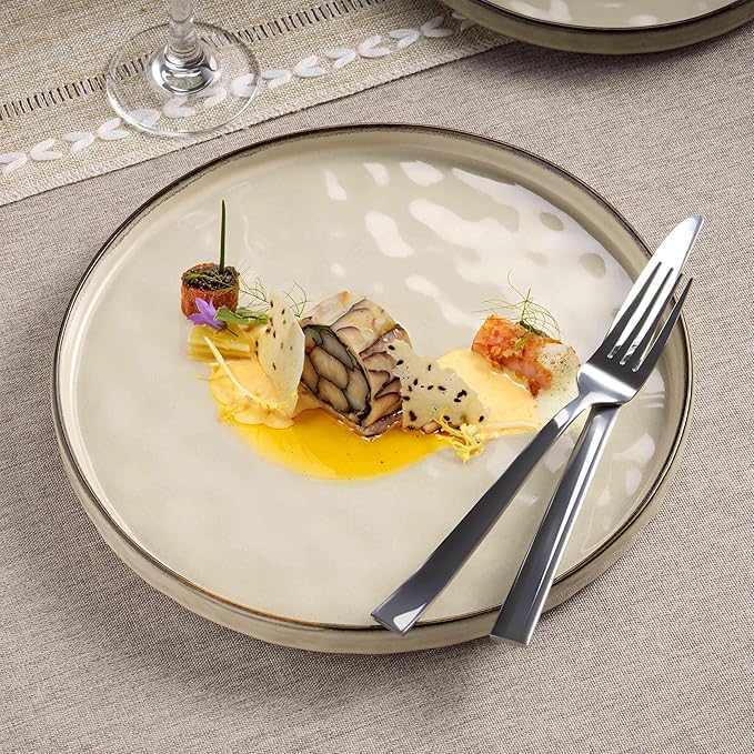 Herogo Plates and Bowls Dinnerware Sets for 8, 24 Pieces Stoneware Dishes Sets, Dinning Dishes for Kitchen, Dishwasher & Microwave Safe, Cream Khaki