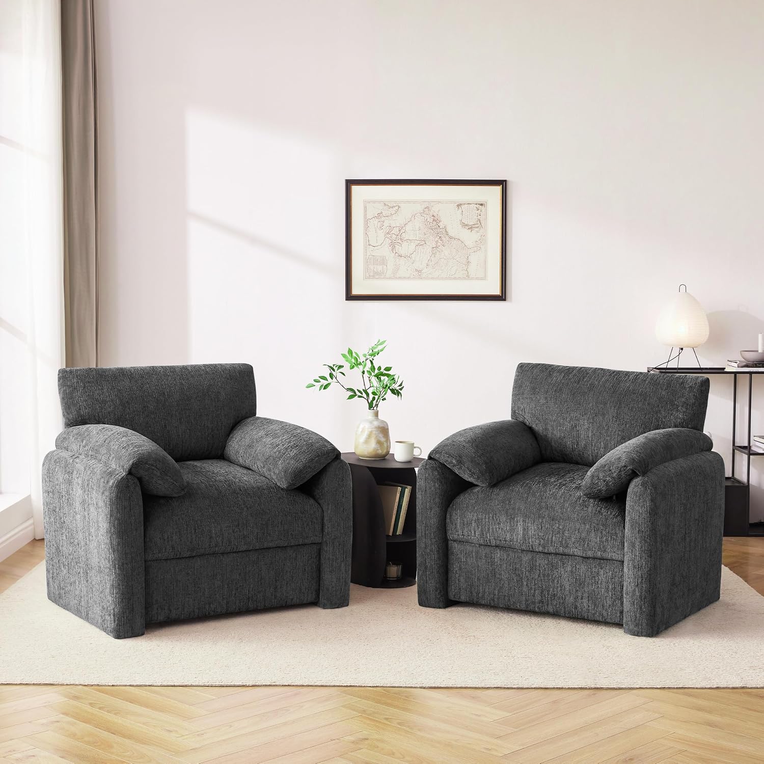 Howjoe 2 Pack Accent Chair for Living Room, Oversized Armchair, Darkgray