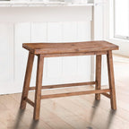 Benjara 33 Inch Saddle Seat Bench, Sandblasted Antique Brown Acacia Wood, Angled Frame Design, Rustic Entryway Bench for Dining Room, Bedroom, Hallway, Living Room and Home Decor
