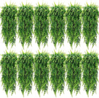 Geosar 12 Pcs Artificial Hanging Plants 32 Inch Hanging Boston Ferns Plastic Fake Plants for Wall Room Garden Wedding Garland Indoor Outdoor Decoration, No Basket