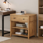 End Table with Drawer and 2 Tier Shelves, Wood Sofa Side Table for Living Room, Modern Nightstand Bedside Table for Bedroom, Small Console Table for Entryway, Hallway, Natural