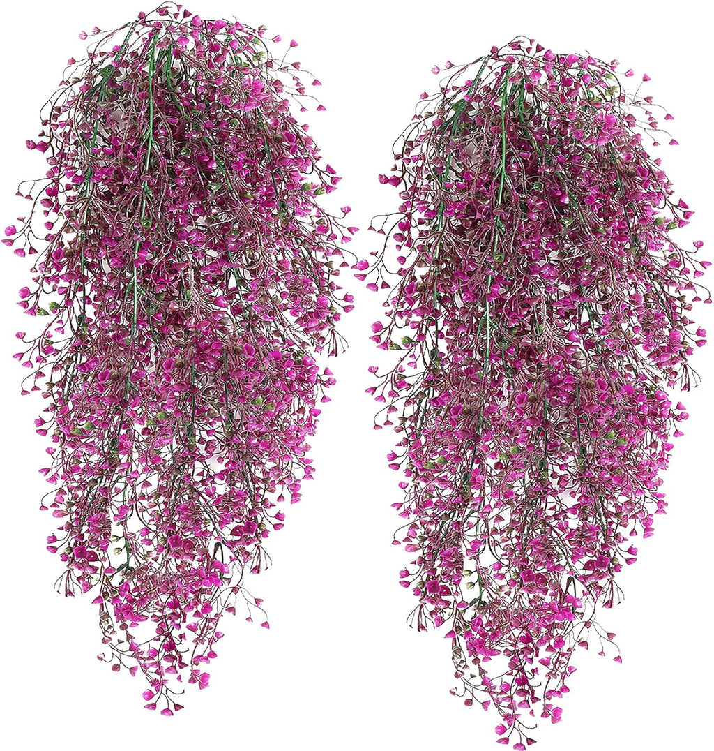 RECUTMS Artificial Hanging Plants Fake Hanging Vines Boston Fern Greenery Hanging Wall Plants for Home Room Garden Wedding Outside Decoration (Fuchsia 4P)