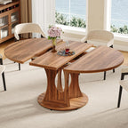 iPormis 43.3-59 Inch Extendable Round Dining Table for 6-8 People, Oval Dinner Table with Adjustable Top and A Stable Round Pedestal Base, Space Saving Wooden Kitchen and Dining Table, Walnut