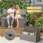 80 Gallon Outdoor Storage Box,Resin Stripes Deck Box Doubles as 2-Person Bench Seat,Waterproof Storage Outdoor Porch Bench for Cushions,Garden Tools and Pool Supplies Grey
