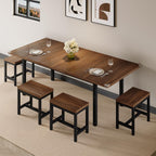 Einhomn 7-Piece Dining Table Set, 63" Extendable Kitchen Room Table with 6 Stools, Mid Century Modern Dinner Table with Metal Frame & MDF Board, Space-Saving, Easy Assembly, Walnut