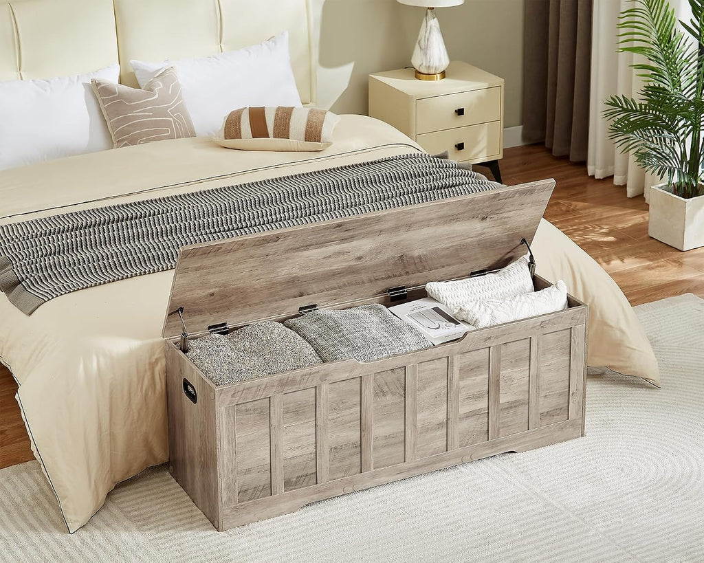 VANKILEY 51.2" Storage Chest Extra Large,Wooden Storage Bench,Greige | Chest with 2 Safety Hinges, 51.2*15.7*19.1inches, Wooden Trunk for Bedroom, Livingroom,Entryway,Easy Assembly.