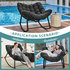 Oversized Rocking Chair Indoor, Papasan Rocking Chair Outdoor, Lounge Chair with Cushion, Patio Egg Rocker Chairs, Comfy Reading Chairs for Bedroom, Living Room, Garden, Lawn, Dark Grey