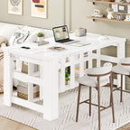 DynJest Kitchen Island with Storage, 55 Inch Large Faux Marble Prep Worktop | Kitchen Island with Power Outlet &3-Tier Shelves, Rest Area, Coffee Bar Cabinet With Wide Legs for Kitchen Dining Room, White