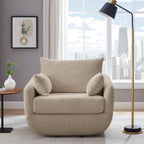 360° Swivel Accent Armchair, 39.3" Oversized, Sherpa Boucle Fabric Sofa Chair with Removable Back & Arm Pillows, Swivel Chair with Cozy Soft Padded (1, Camel)
