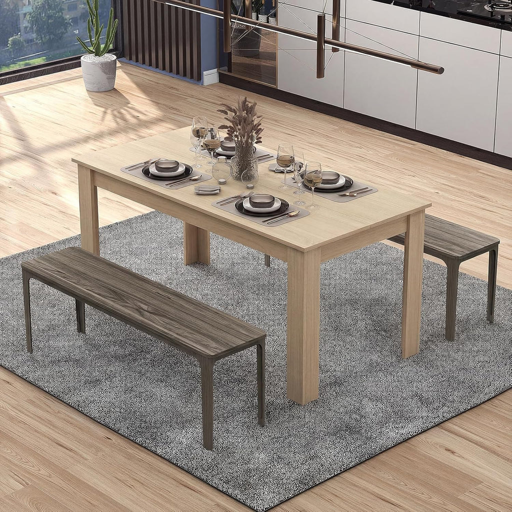 COSTWAY 63”Rectangular Dining Table for 4-6 People,Farmhouse Dinette with Large Computer Workstation, Modern Counter Height Kitchen Table for Small Place, Apartment Living Room Restaurant (Light Oak)