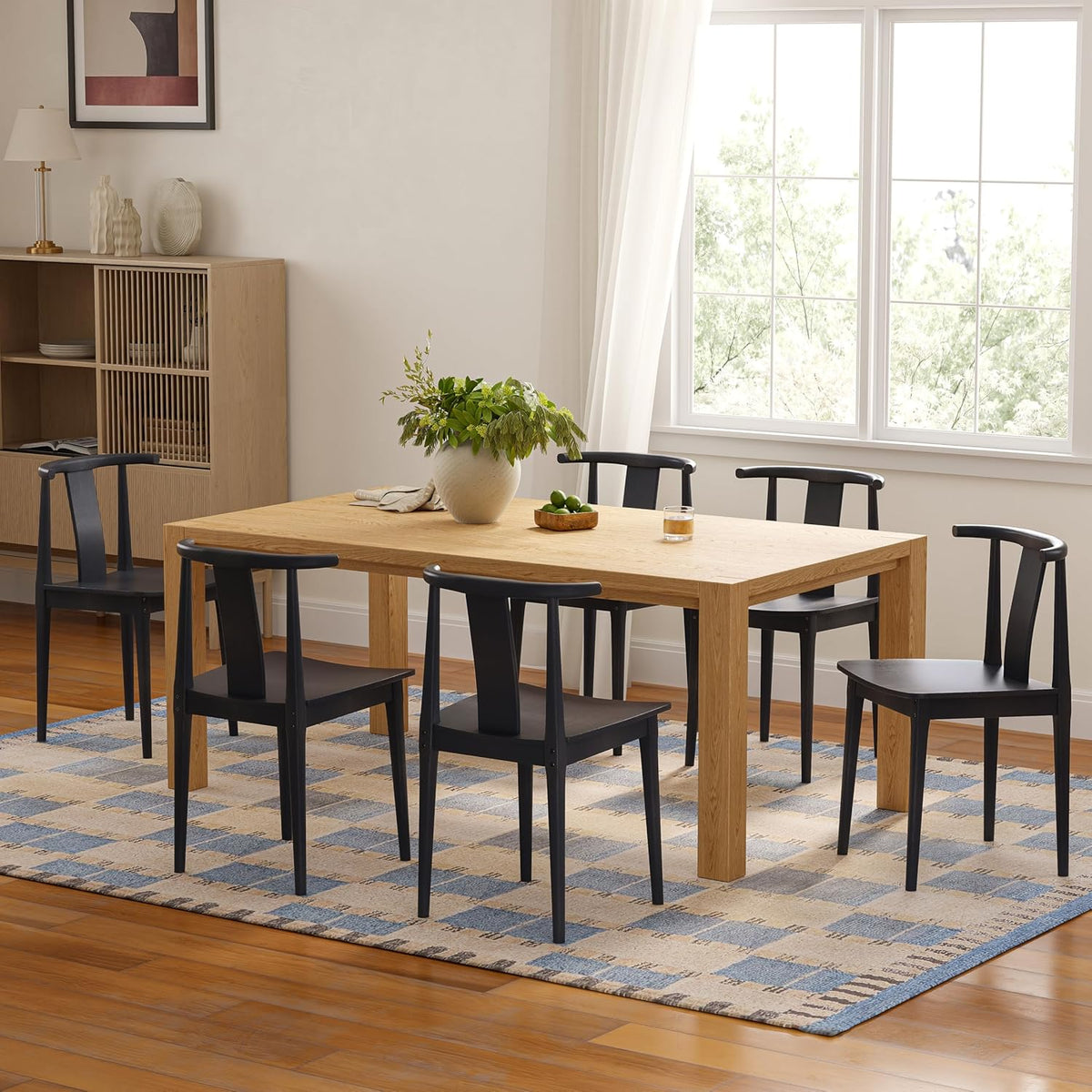 EYYTHUNG Wood Dining Chairs Set of 2, Farmhouse Kitchen Chairs with Curved Back, Modern Mid Century Wishbone Dining Chairs for Dining Room, Kitchen, Black