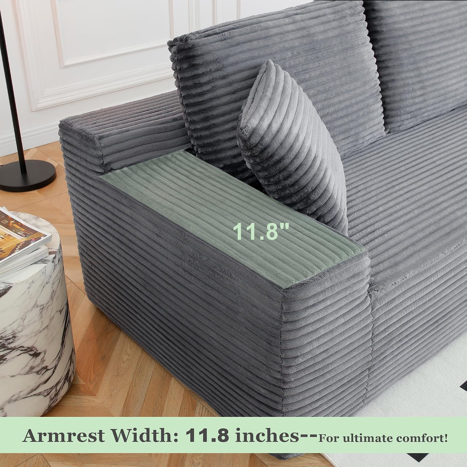 125" Oversized Sectional Couches for Living Room, Modern Cloud Couch with Ottoman,USB Port&Cup Holders, Comfy Corduroy Modular Sectional U Shape Sofa Couch for Apartment, Grey Couch in a Box