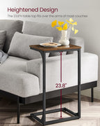 VASAGLE C-Shaped End Table, Side Table for Sofa, Couch Table with Metal Frame, Small TV Tray Table for Living Room, Bedroom, Rustic Brown and Black ULET353B01