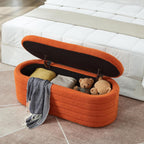 extrasleep Modern 43" Oval Storage Ottoman Bench with Safety Hinge, Upholstered Teddy Fabric End of Bed Bench with Hidden Storage, Comfy Foot Rest for Bedroom Living Room, Entryway Bench, Orange