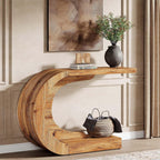 Tribesigns 43.3" Farmhouse Console Table for Entryway, Unique C-Shaped Rustic Sofa Table Behind Couch with Storage for Living Room, Hallway, Entry, Entrance, Foyer, Easy Assembly, Natural Brown