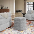 allamazing Storage Ottoman, Round Ottoman with Storage, Vanity Stool Foot Rest with Removable Lid, Round Boucle Upholstered for Living Room Pouf Footstool