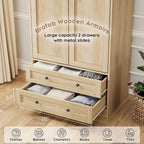 Brafab 2 Doors Wooden Armoire Wardrobe Closet with 2 Drawers, Natural | 2 Modern Doors, Freestanding, with Drawers and Hanging Rail, Wooden Storage Cabinet with Shelf, for Bedroom