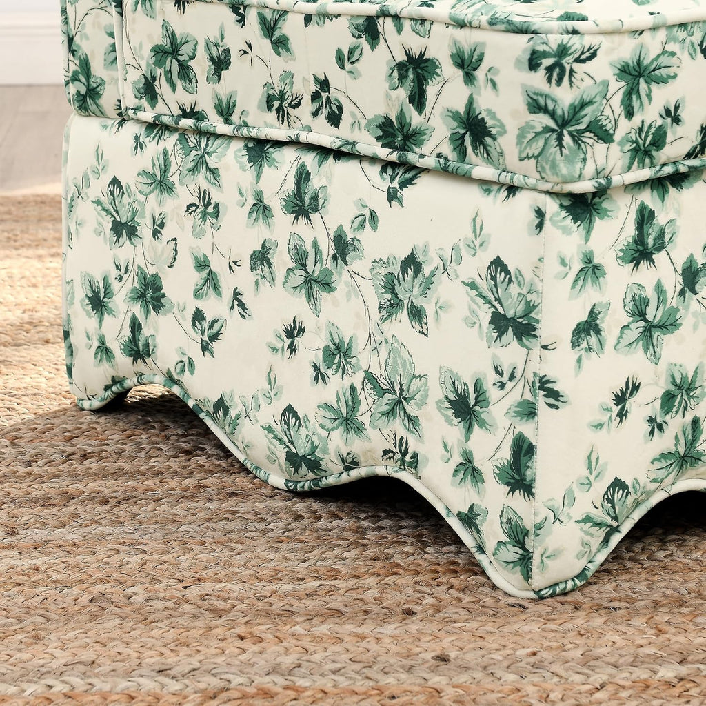 Ball & Cast Flannel Upholstered Armless Chair, Classic American Style Flower Design Fabric Dining Chair, Comfy Farmhouse Accent Chair with Padded Seat and Backrest for Living Room Kitchen, Green