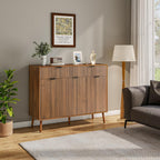 LYNCOHOME Fluted Sideboard Buffet Cabinet with Storage,2 Drawers and 3 Doors,Wood Coffee Bar Cabinet with Solid Wood Feet for Kitchen,Hallway