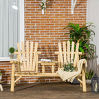 Adirondack Loveseat Chair, 2-Seat Wooden Patio Bench with Built-in Table, Outdoor Fire Pit Chair for Porch, Backyard, Deck, Garden Seating, Natural