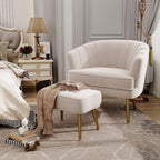 Andeworld Velvet Accent Chair with Ottoman, Barrel Armchair, Beige | Velvet Upholstery Side Chair, Includes Ottoman, Golden Metal Legs, 350 Lb Capacity, Living Room Bedroom Office