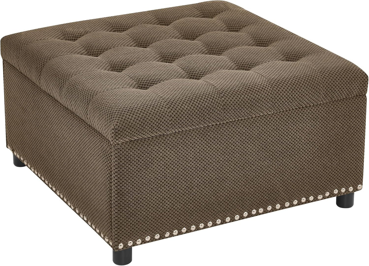 30 inch Large Square Storage Footstool Coffee Table with, Ample Space - Perfect for Living Room Storage